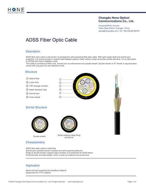 HOC specifications adss fiber optic cable